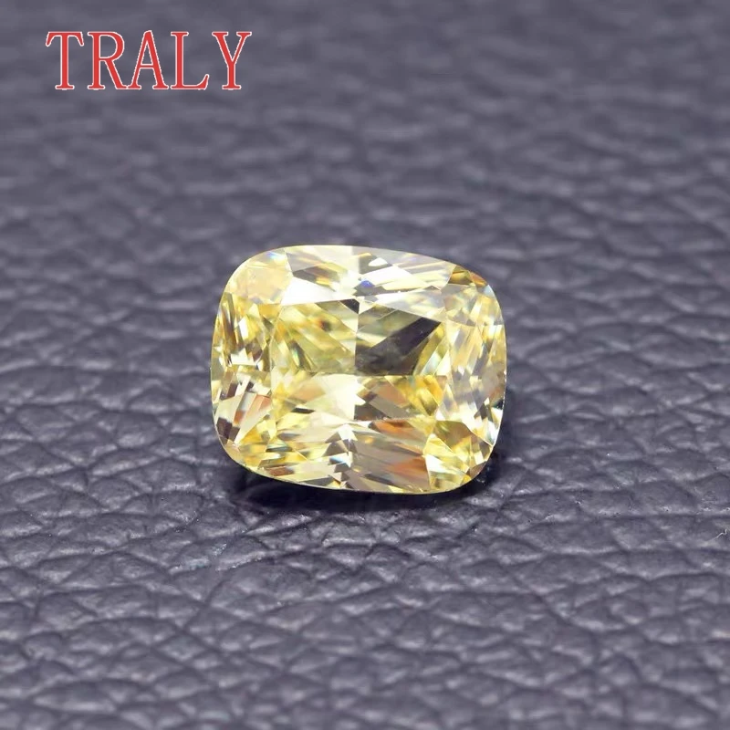 Cojín amarillo de piedra suelta de moissanita, 1-10CT, color D, joyería elegante de alto grado, certificación GRA, venta al por mayor en la fuente