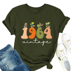 Casual Loose short sleeve T-shirt 1964 vintage printed Summer Ladies O neck fashion top