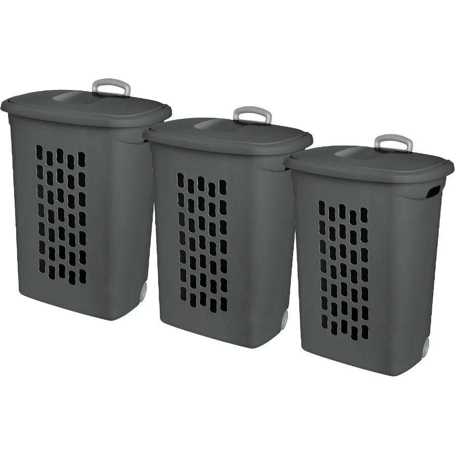 Ultra Wheeled Hamper, Laundry Basket w/Flip-Top Lid, 3-Pack