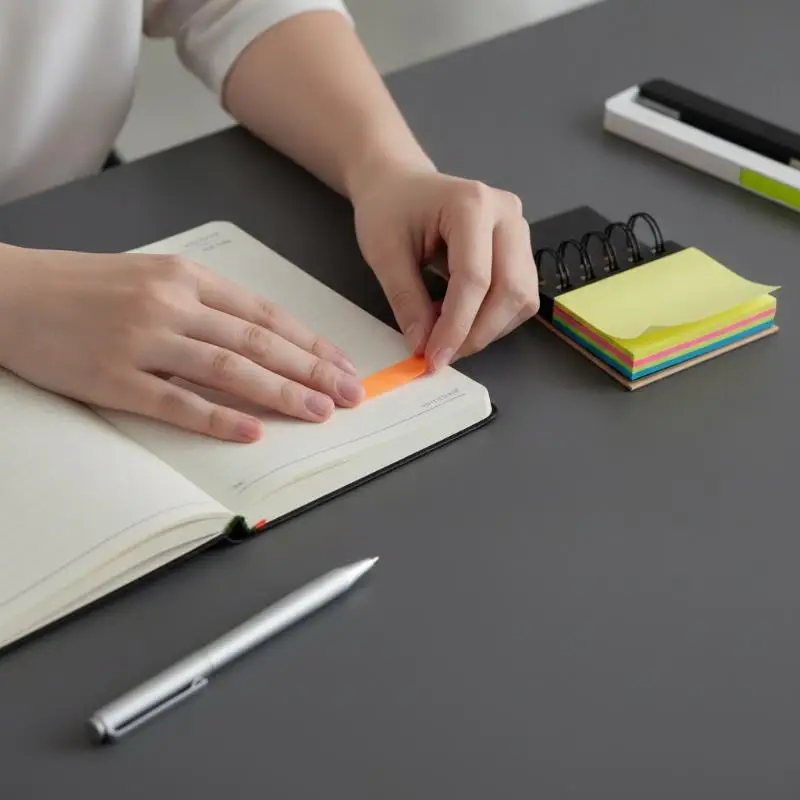 Spiral Sticky Note Combo Notebook Hard Cover Colorful Memo Pages for Students Exam Revision Class Note Taking