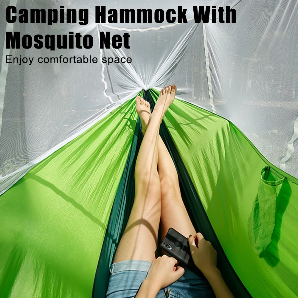 260x140cm Outdoor Camping Hammock Hanging Bed Ultralight Tourist Sleeping hammock With Mosquito Net 1-2 Person Go Swing Portable