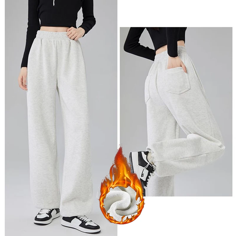 Zimowe dziewczęce klasyczne ciepłe spodnie śniegowce na co dzień damskie spodnie z prostymi nogawkami pluszowe spodnie damskie z wysokim stanem jednolite termiczne spodnie z polaru