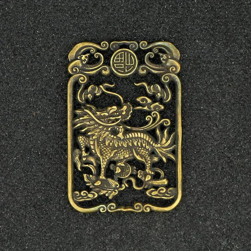 Collection Chinese Brass Carved Animal Kirin Blessing Card Exquisite Small Statues