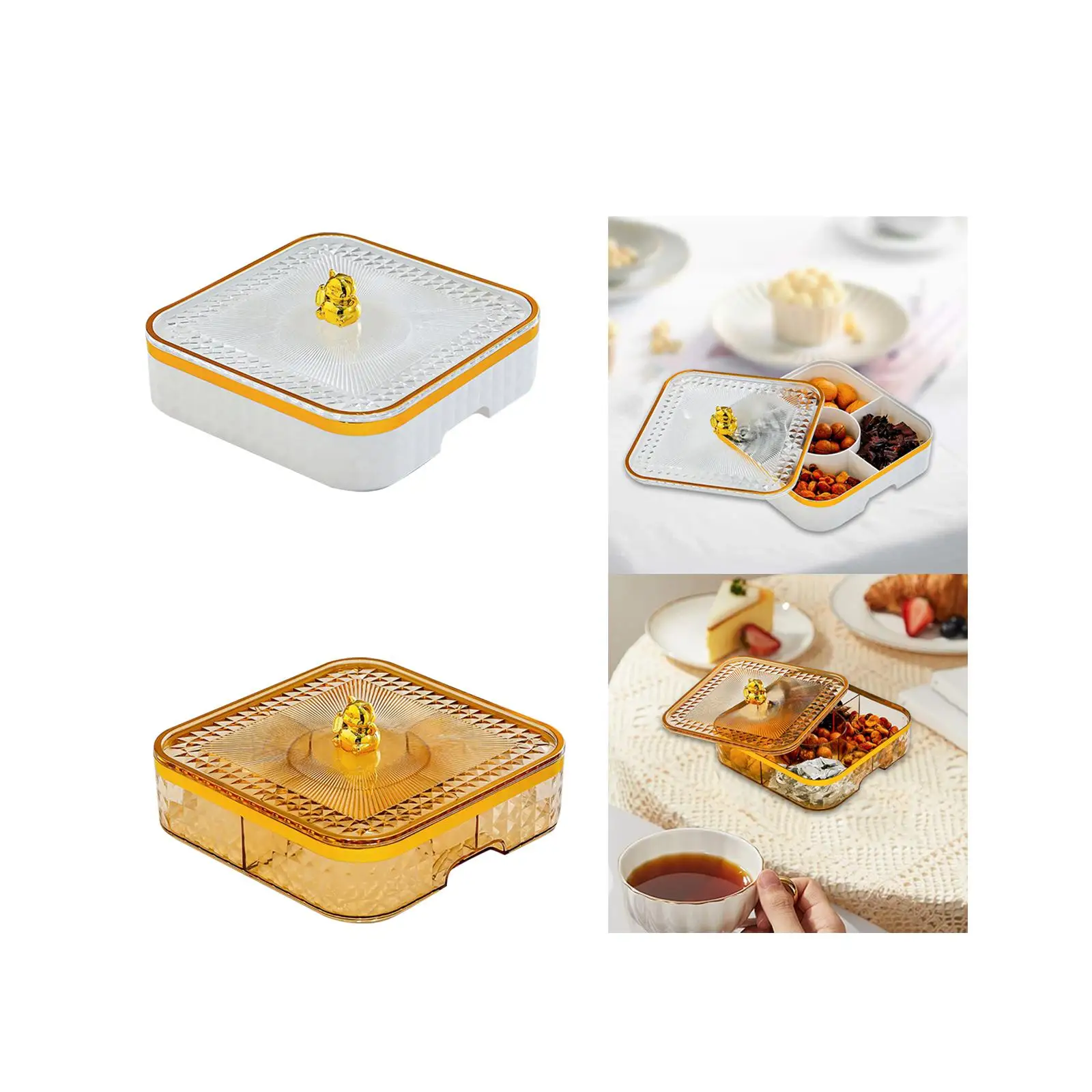 Assiette carrée de service de noix et de bonbons, conteneur de stockage des aliments pour les fêtes de bureau, plateau de collation léger synchronisé 9,2x9,2x3 pouces