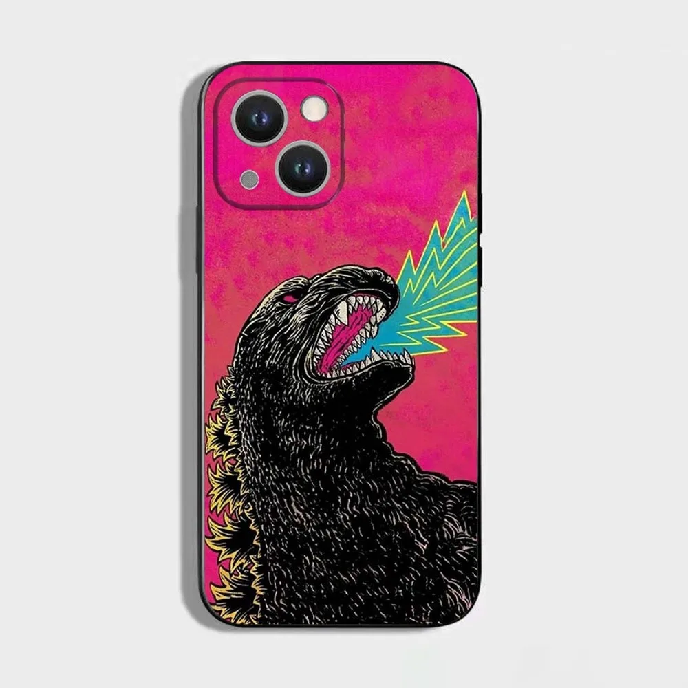 日本モンスター-G-ゴジラ電話ケース iPhone 16、15、14、13、12、11 Plus、Pro Max、XS、X、XR、SE、Mini、8、7、ソフトシリコンブラックカバー用