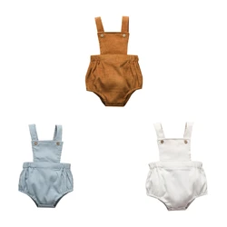 2022 Summer Baby Boys Girls Bodysuits Solid Color Sling Sleeveless Snap Closure Backless Sunsuit Playsuit for Infant 0-2 Years