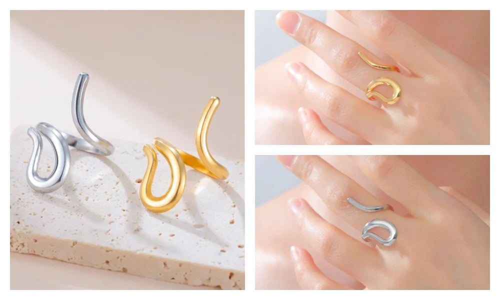 Skyrim Edelstahl Goldfarben Geometrischer Offener Ring Mode Minimalistischer Fingerring Hochzeit Party Schmuck Geschenk Großhandel – Detail 16