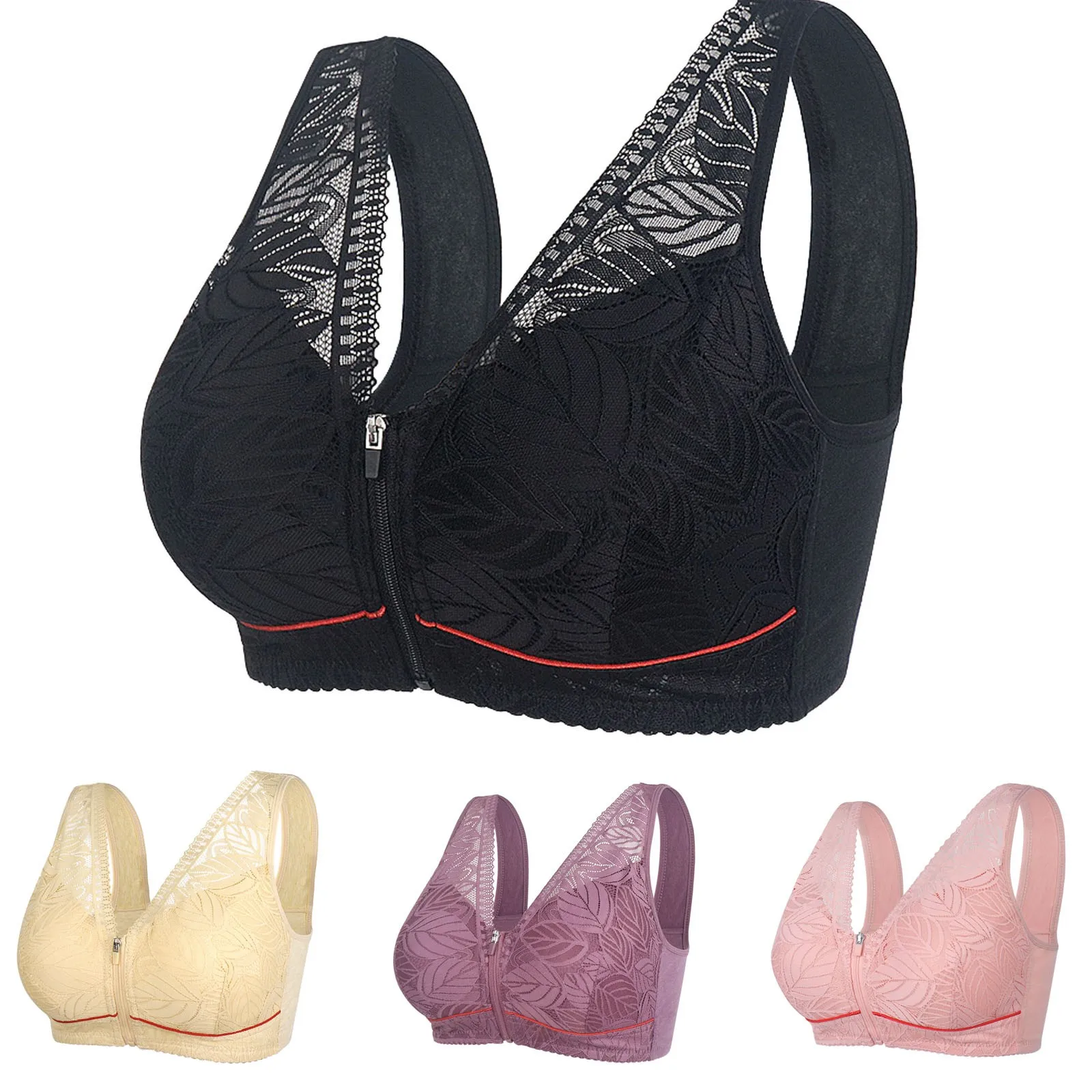 

New Large Size Front Zipper Sexy Push up Women's Bra Adjustable Thin Cup Breathable Comfortable Middle-aged Mom Ladies Underwear