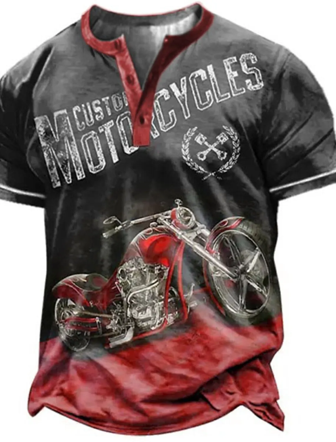 

Classic Retro Style Henley T-Shirt For Men 3D Printed Motorcycle Short-Sleeved Tees Summer Outdoor Riding Cool Casual Men's Tops