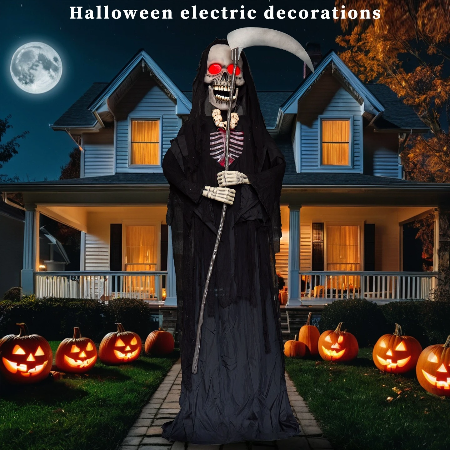 Halloween big mechanical electric horror props haunted house secret room voice-activated sensor 3.2 meters take scythe reaper sk