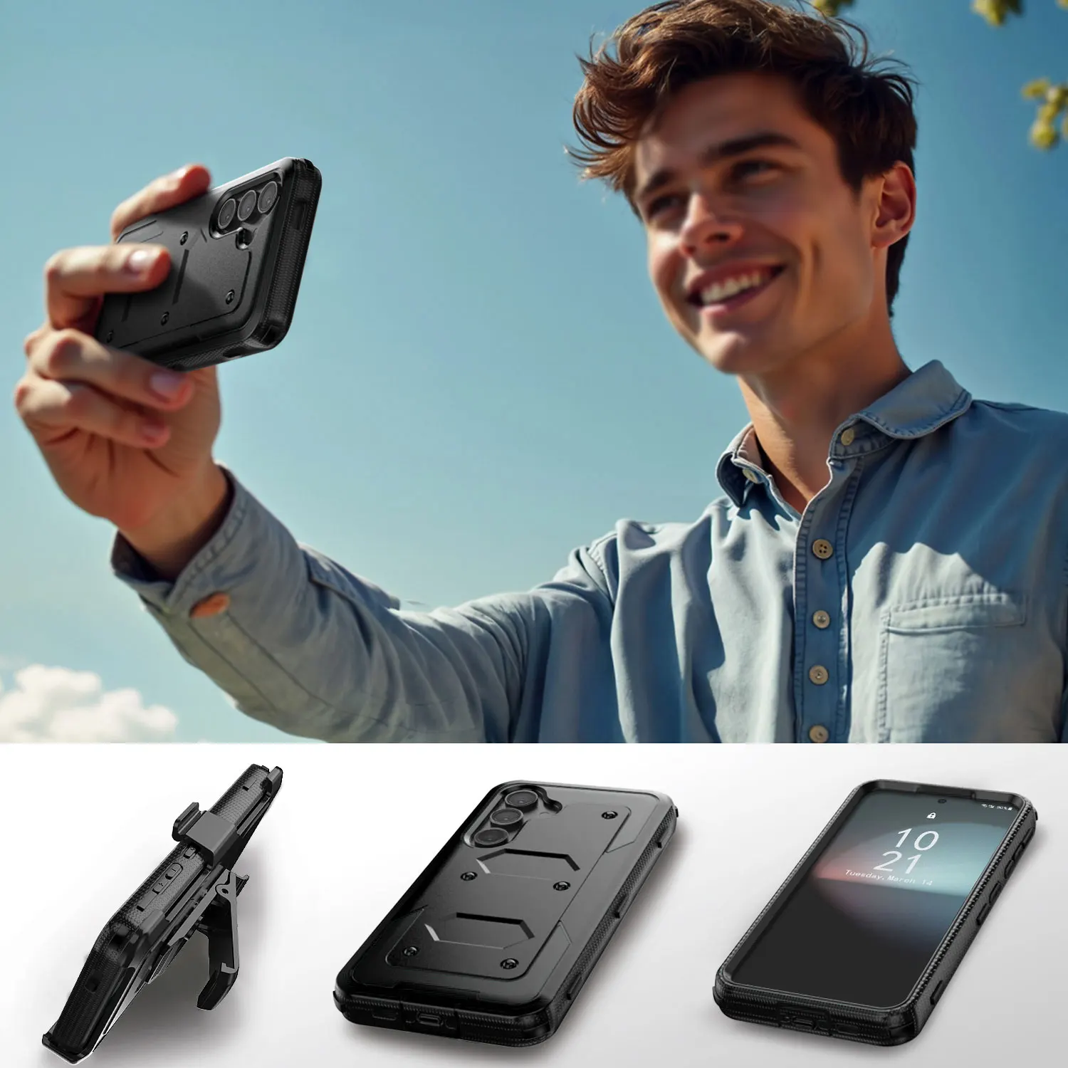 حافظة لهاتف سامسونج جالاكسي S24 S24 Plus S24 Ultra S24 FE 5G حافظة هاتف متينة مقاومة للصدمات غطاء حماية شديد التحمل مع مشبك حزام