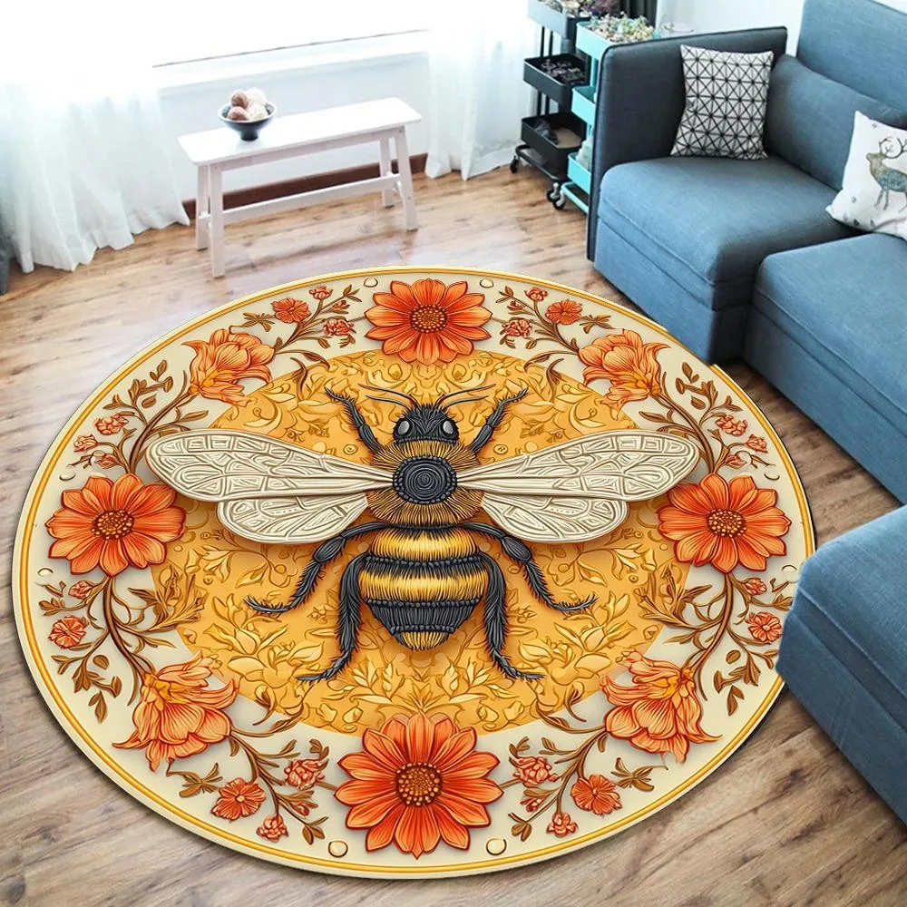 Brown Bear Cave Illusion Round Rug Living Room Bedroom Entrance Cloakroom Study Room Area Rug Home Decor 2D Print Mat