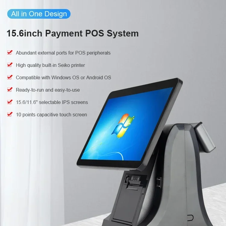 New supermarket 15.6inch touch screen POS All in One Touch  Windows POS Machine desktop touch POS system for Restaurant