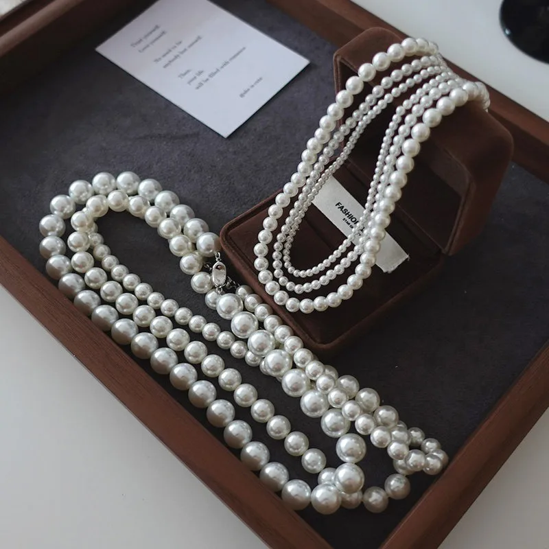 Pearl necklace light luxury niche neck chain women's extremely fine millet bead ingot buckle collarbone chain