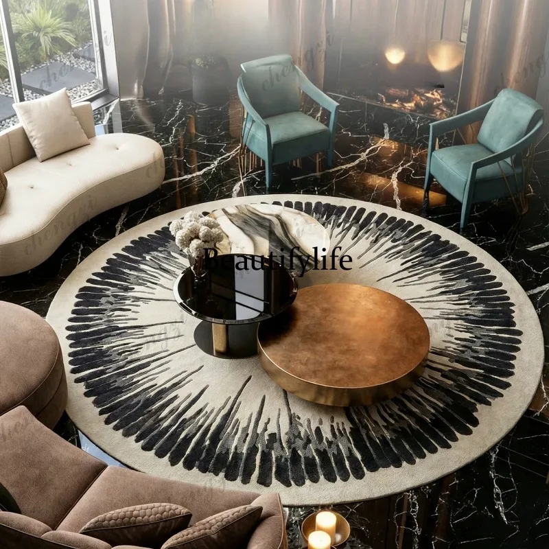 Black and white stripes handmade custom living room carpet villa round study bedroom bedside blanket