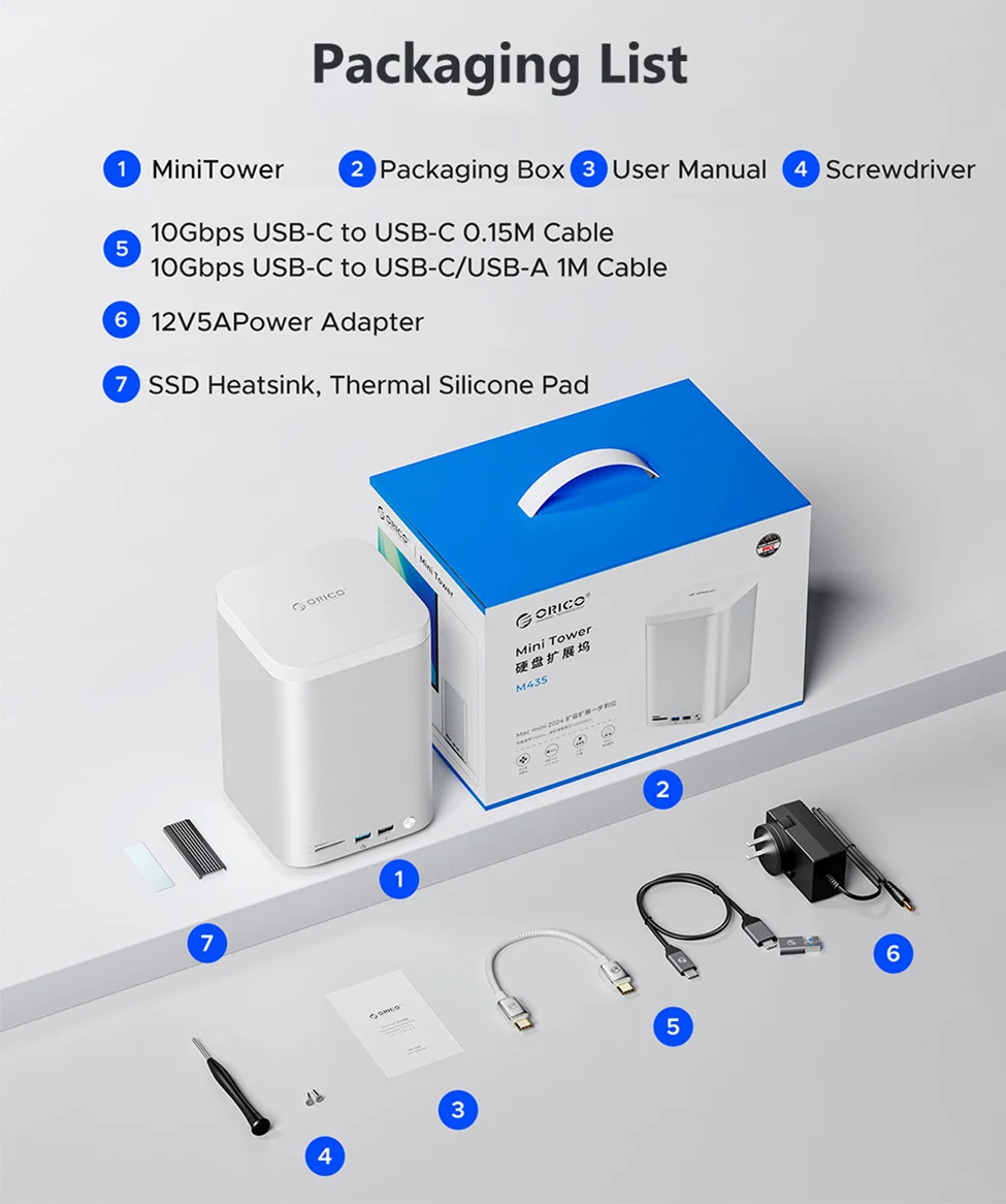 ORICO 2.5/3.5 "HDD Case 10Gbps M2 NVMe SATA SSD Enclosure USB Hub Docking Station RAID DAS Hard Drive Storage Box untuk Mac Mini M4