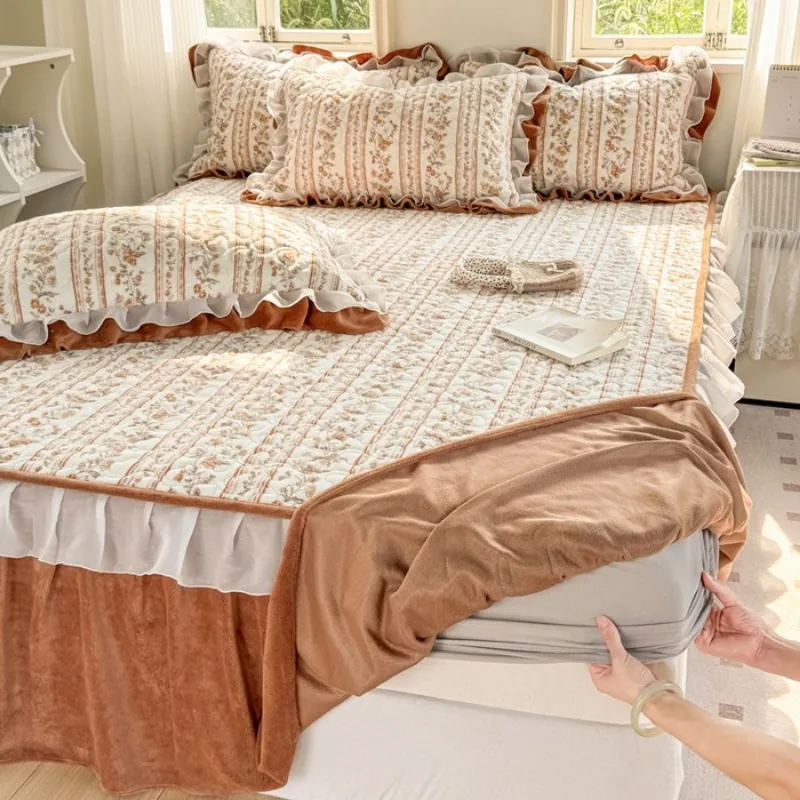 

Зимняя юбка из молочного флиса 2025 года, цельный утолщенный наматрасник, флисовая нескользящая юбка, без наволочки