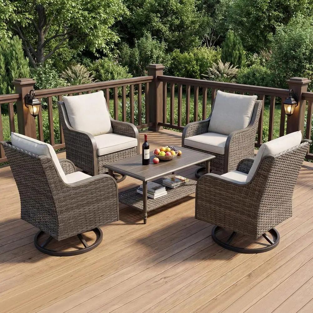 

5-Piece Swivel Patio Furniture Set with Cushions and Weather-Resistant Outdoor Table for Backyard Deck