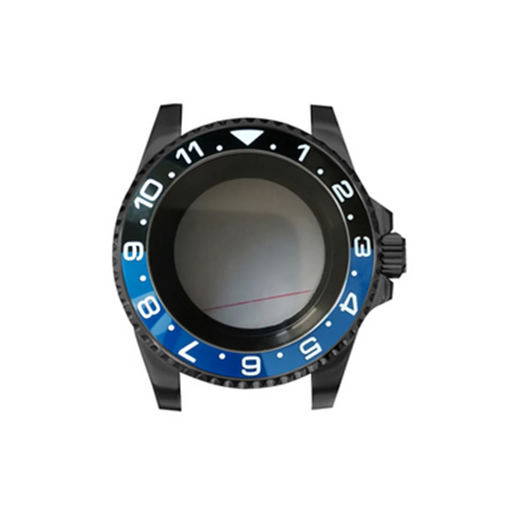 40mm Black SUB Watch Case Sapphire Glass GMT Ceranic Bezel for NH35/NH36 Movt Clear Bottom Case Men Watch Spare Shell