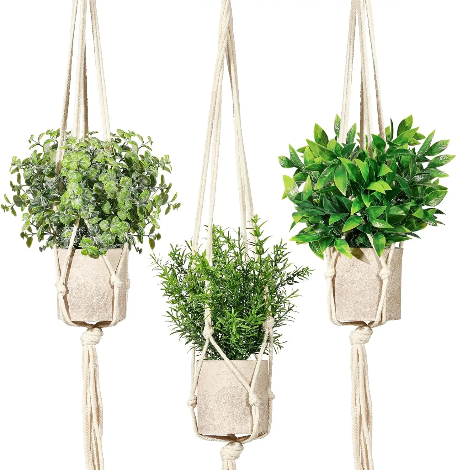 

3 Pack Mini Fake Hanging Plants with Macrame Hangers, Faux Greenery Decor for Home, Kitchen, Bathroom, Office