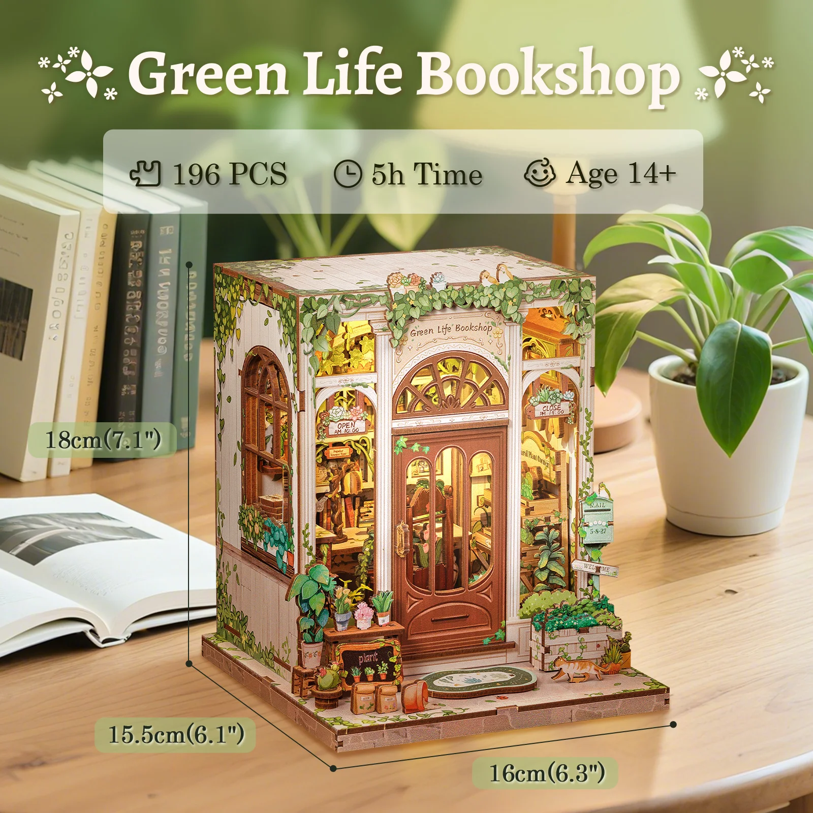 CUTEBEE Yetişkinler için DIY Minyatür Ev Şehir Yürüyüşü Serisi 3D Ahşap Yapboz Sıcak Işıklı Kitaplık Dekorasyonu El İşi Seti Stres Giderici Hobi Hediyesi Noel için