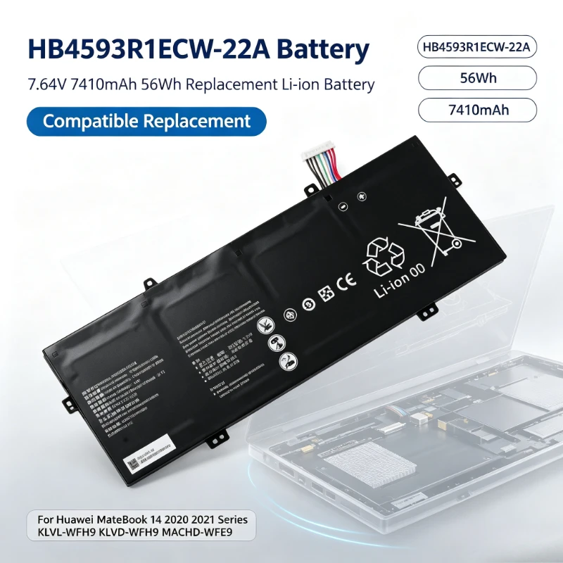 HB4593R1ECW-22 7.64V 7410wAh  56Wh HB4593R1ECW-22A for Huawei MateBook 14 2020 2021 Series KLVL-WFH9 KLVD-WFH9  MACHD-WFE9