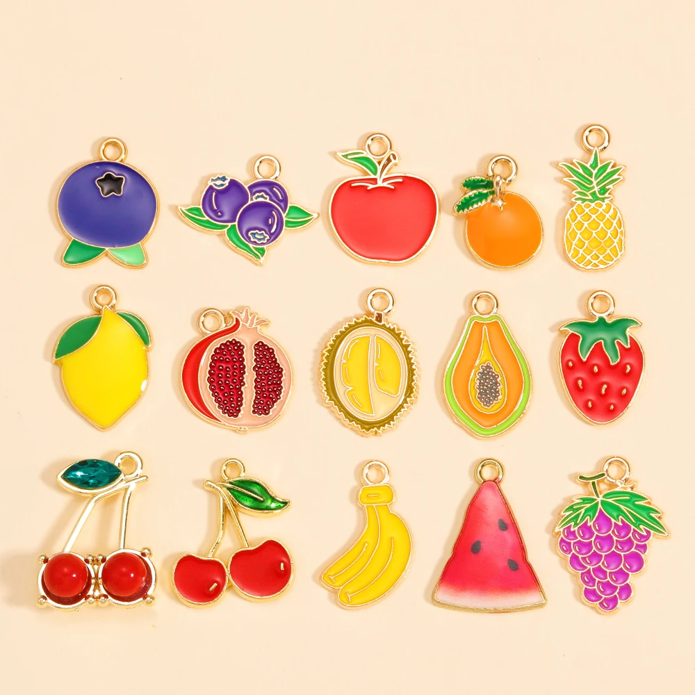 Mix 15Styles Fruit Charms Enamel Watermelon Lemon Strawberry Cherry Blueberry Pendants For DIY Making Handmade Fashion Jewelry