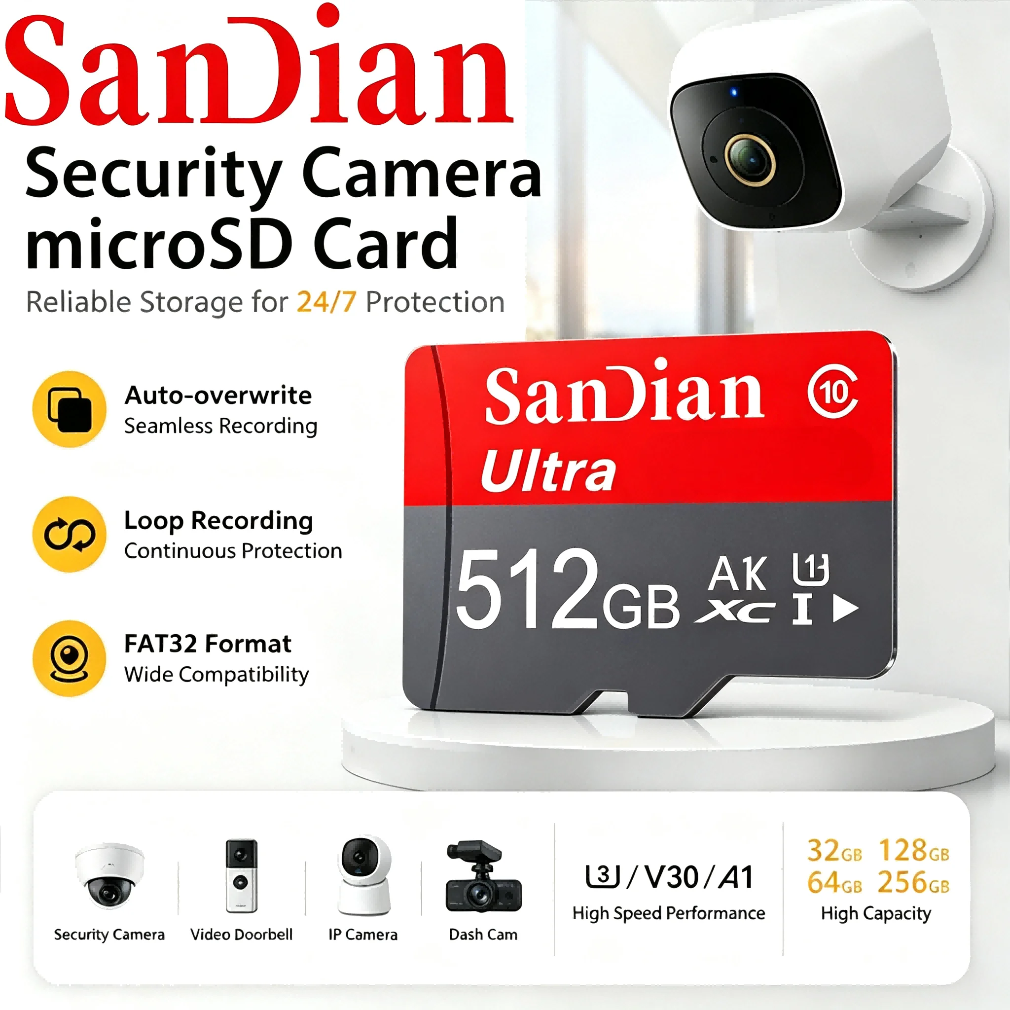 Lightweight SD Cards 512GB 256GB 64GB Memory Card TF Cards Micro TF SD Card V10 Class 10 for Smart TV/Phone/Gaming Console