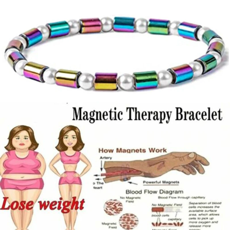 2023 Body Slimming Weight Loss Anklet Anti-Fatigue Healing Hematite Beads Stretch Bracelet Magnetic Therapy Bangle for Men Women