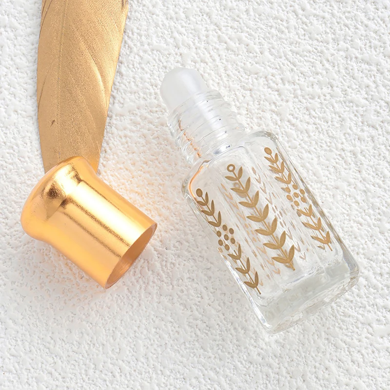 1Pc Clear Rollerball Bottle Miniature Sample Essential Oil Container Golden Wheat Empty Refillable Empty Perfume Bottle