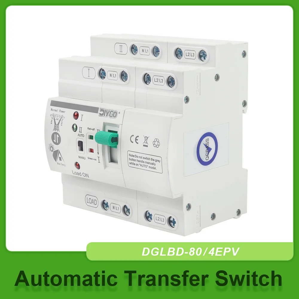 Din Rail Type ATS Automatic Transfer Switch 110V/220V 4P Mini Electrical Selector Switches Uninterrupted For PV System