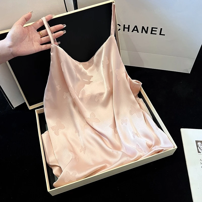 New Sexy Summer Nightgown With A Swing Collar, Sweet Ice Silk Camisole Nightdress For Women, Pure And Alluring Home Wear