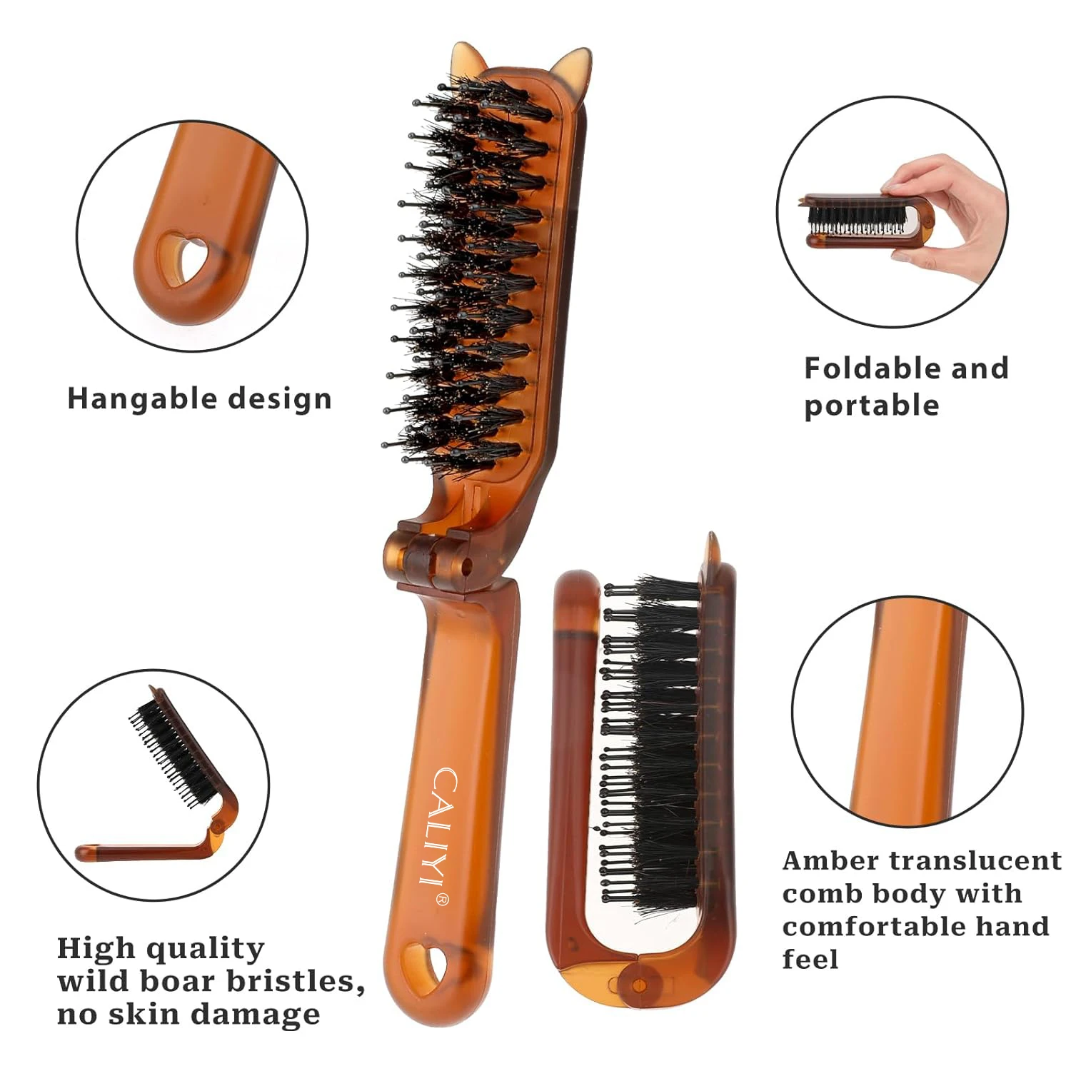 Folding Travel Hair Brush Portable Mini Comb Boar Bristle Hides Hair Gaps Hair Smoothing Comb Styling Tools