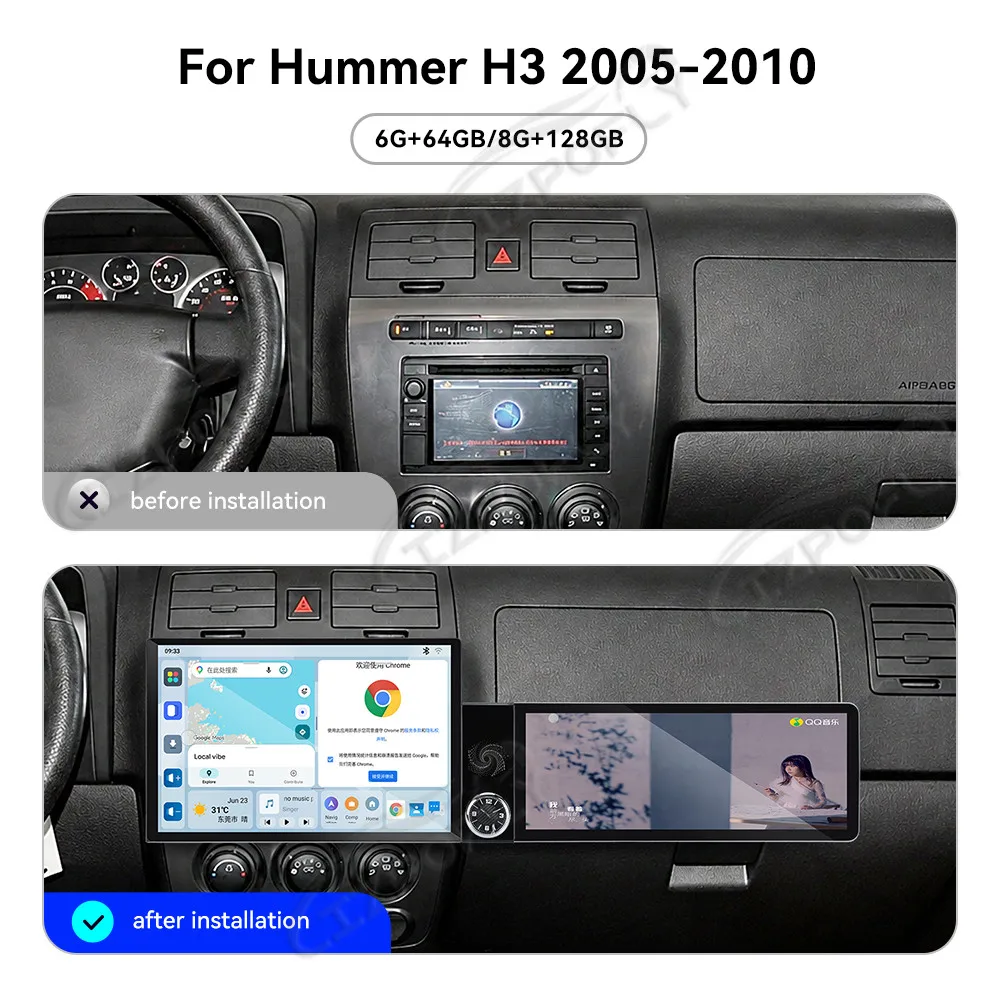 Lizpofly 13.1 inch+12.3 inch Android Car Radio For Hummer H3 2005-2010 CarPlay GPS Navigation Multimedia Video Player Stereo