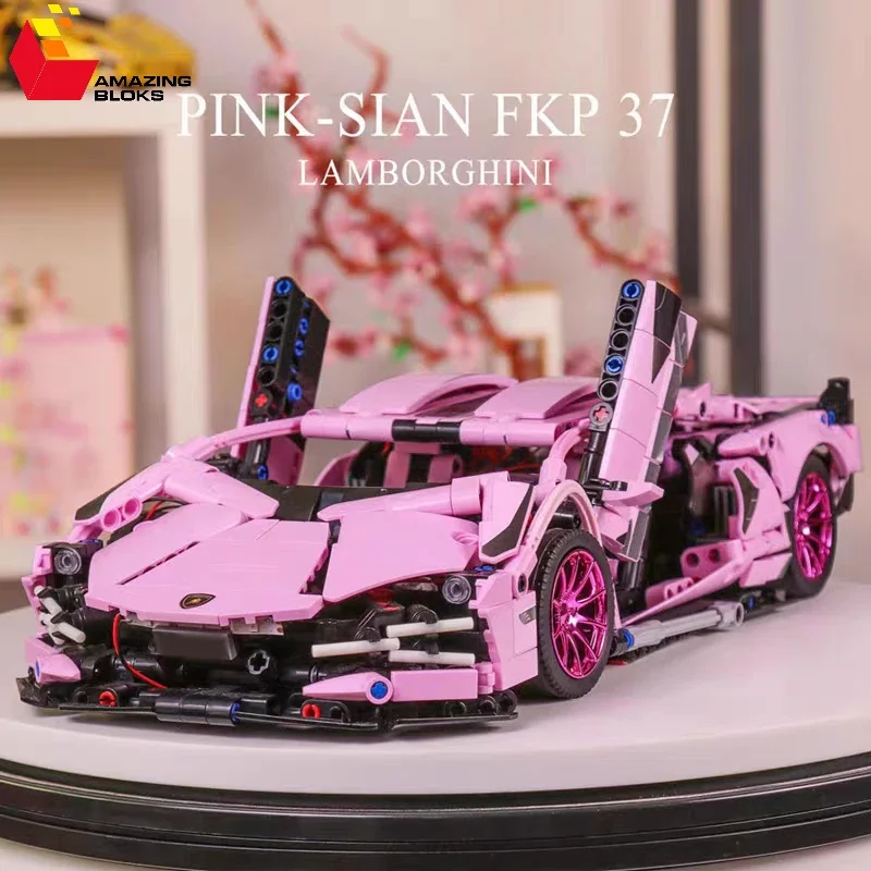 

1280PCS Sakura Pink Sports Car Building Blocks Model City Racing Vehicle Series Assemble Bricks Toy For Children Christmas Gifts