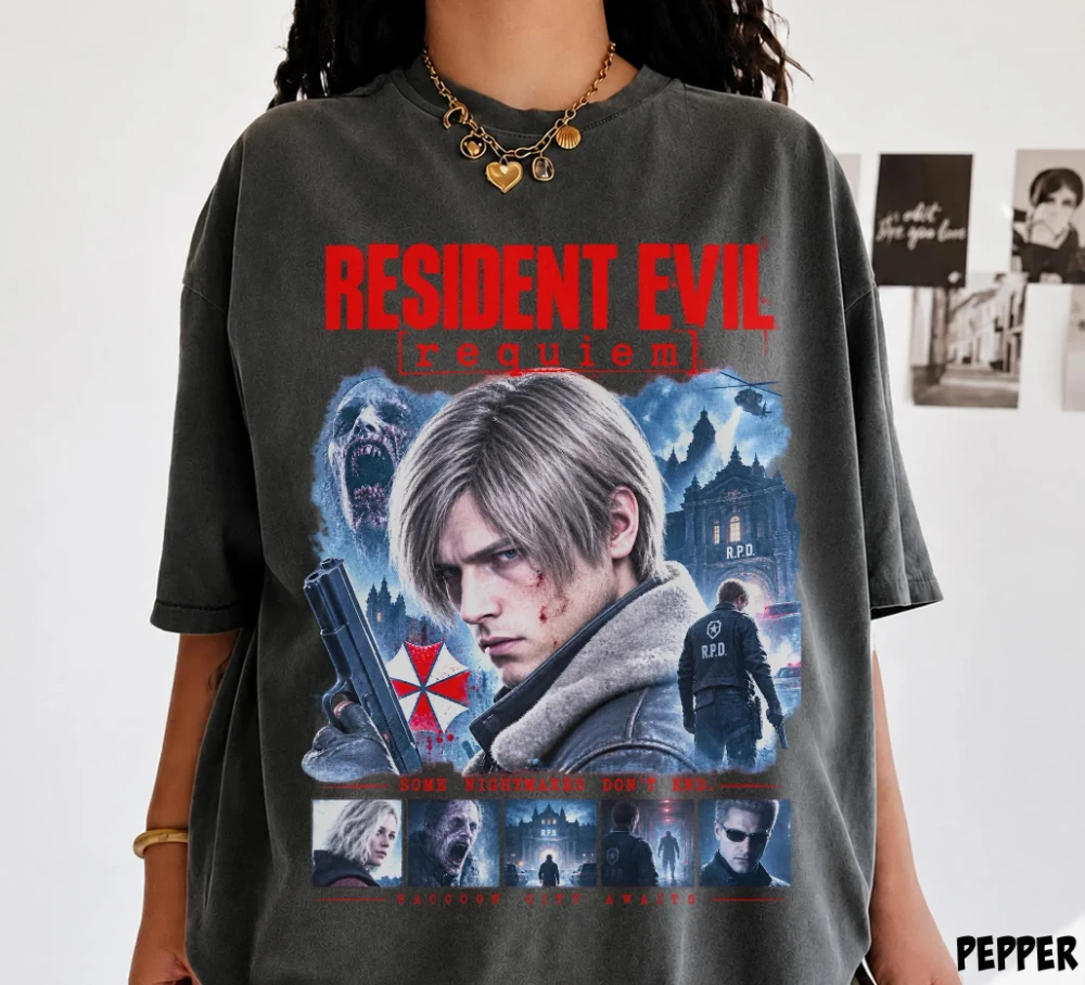 Leon Kennedy T-shirt, Resident Evil: Requiem T-shirt, Horror Game Merchandise, Grace Ashcroft T-shirt Streetwear Printed T-shirt