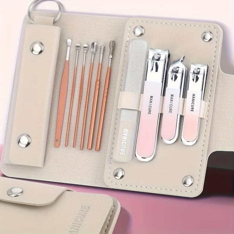 10pcs Luxury Manicure and Pedicure Set Anti-Splash Nail Clippers Ear Digging Spoon, Nail File Super Sharp Stainless Steel
