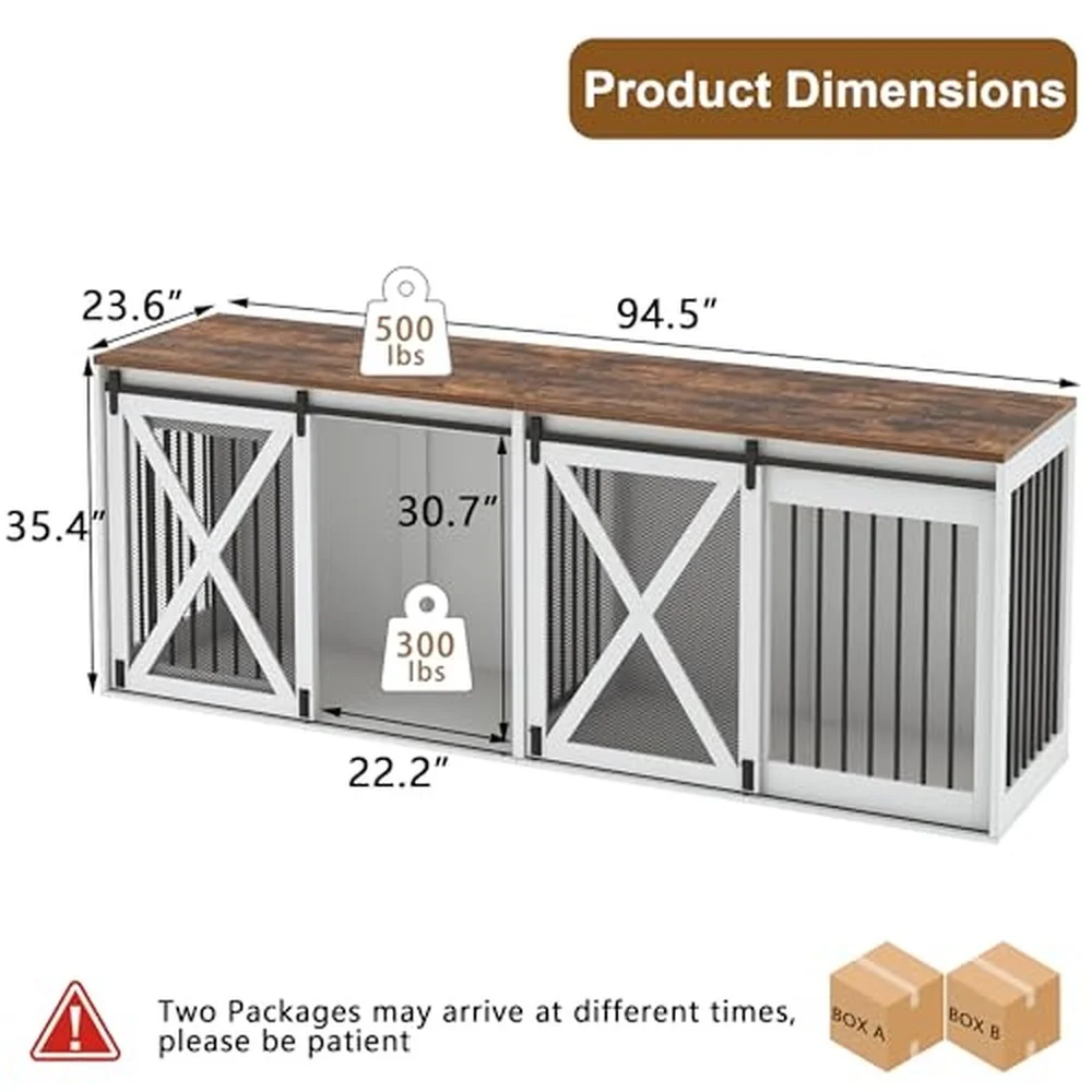 94.5 inch Dog Crate Furniture for 2 Large Dogs White
