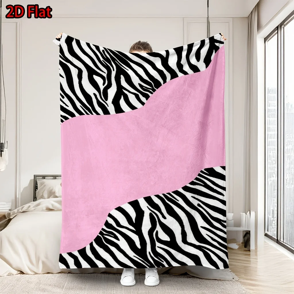 Large Abstract Zebra Print Pink Throw Blanket Sofa Couch Decorative Fuzzy Fleece Winter Bed Cover Queen King Size Home Decor
