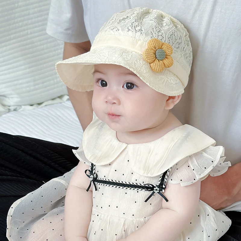 

Newborn Sunscreen Hat Baby Summer Sun Hats Princess Girl Flower Duck Tongue Cap 5-15Month Large Brim Children Sunshade Visors