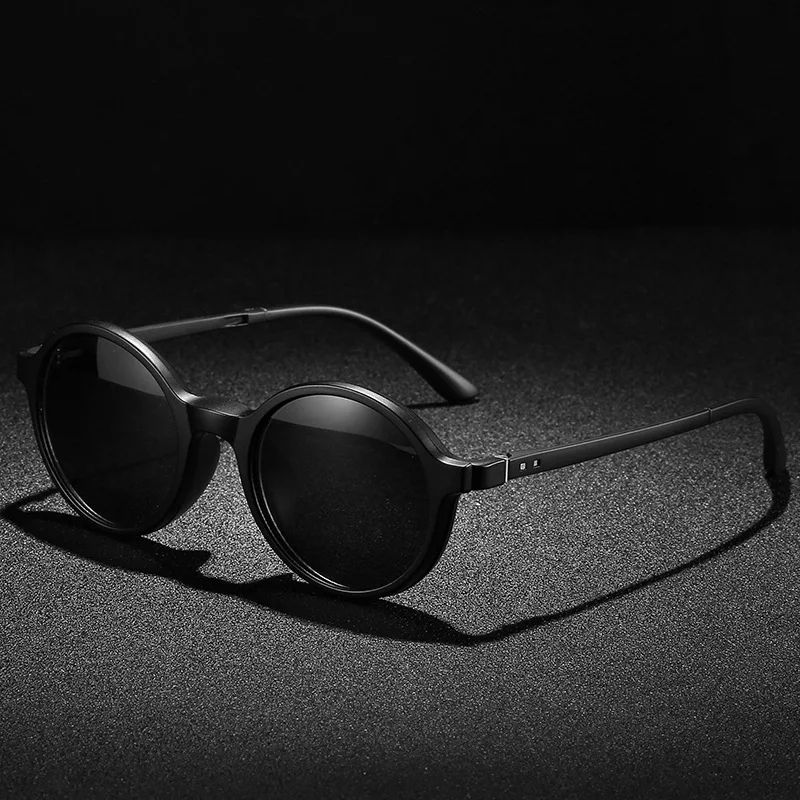 TR90 Round Frame Fashion Polarized Sunglasses Magnetic Suction a Variety Clip Sets Mirror Night Vision Goggles Men