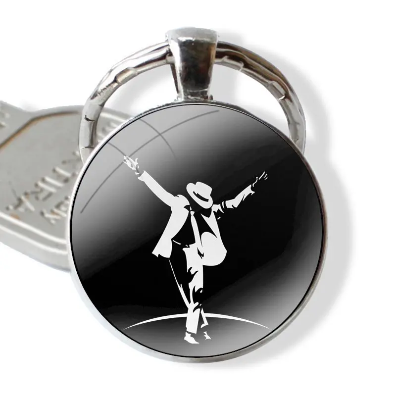 Keychain Handmade Glass Cabochon Key Ring Holder Pendant Key Chains Michael Jackson Dance