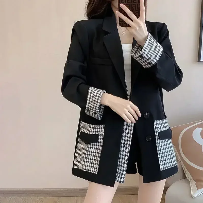 Spring Autumn Women's Blazers Splicing Female Coats and Jackets 2025 New Arrivals Korean Fall Outdoor On Promotion In Outerwear