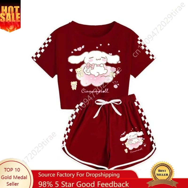 Sanrio Kuromi Cinnamoroll My Melody Hello Kitty Ensemble de sport T-shirt et short doux de haute qualité Vêtements de petite taille Cosplay