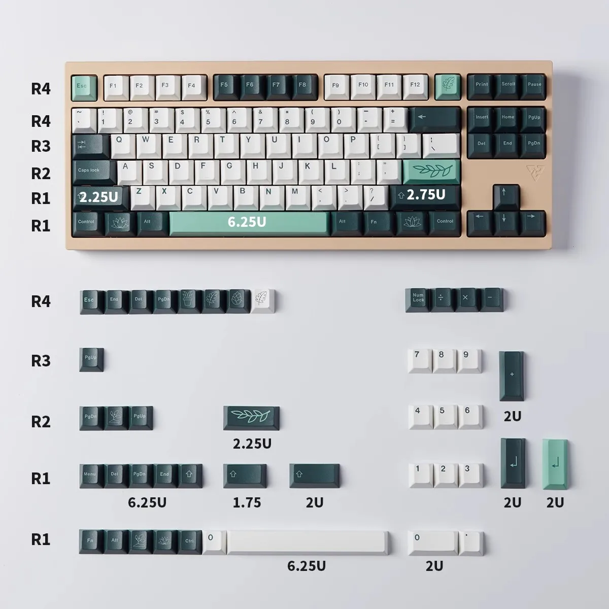 

GMK Peppermint Botanical garden Keycaps PBT Dye Subbed Key Caps Cherry Profile Keycap With 2.25U 2.75U 3U 7U Spacebar ISO Enter