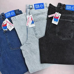 Jean Baggy Taille Haute à Jambes Larges pour Homme et Femme, Pantalon Polaire, Harajuku, Hip Hop, Dessin Animé Brodé, Rétro, Bleu, Surintendant, Y2K