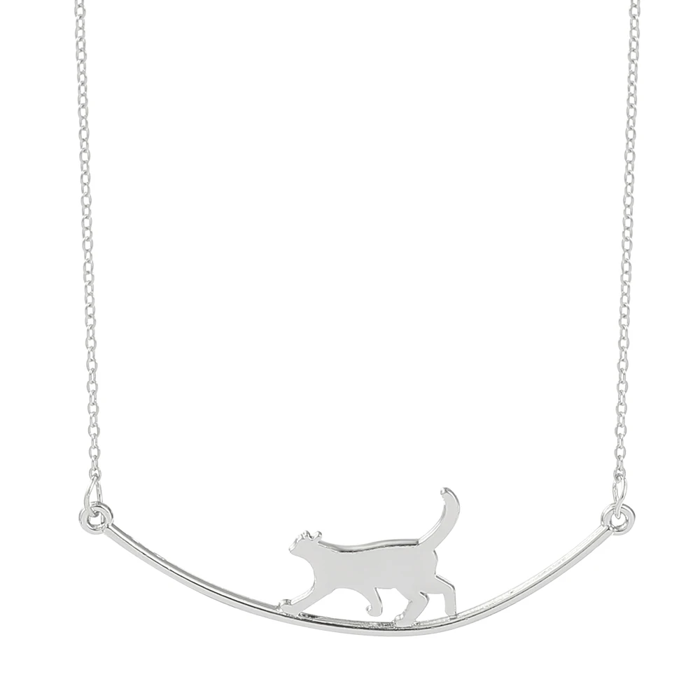 Acrobat Cat Necklace – Playful Balancing Kitten Pendant, Sterling Silver/ Gold Plated Whimsical Jewelry