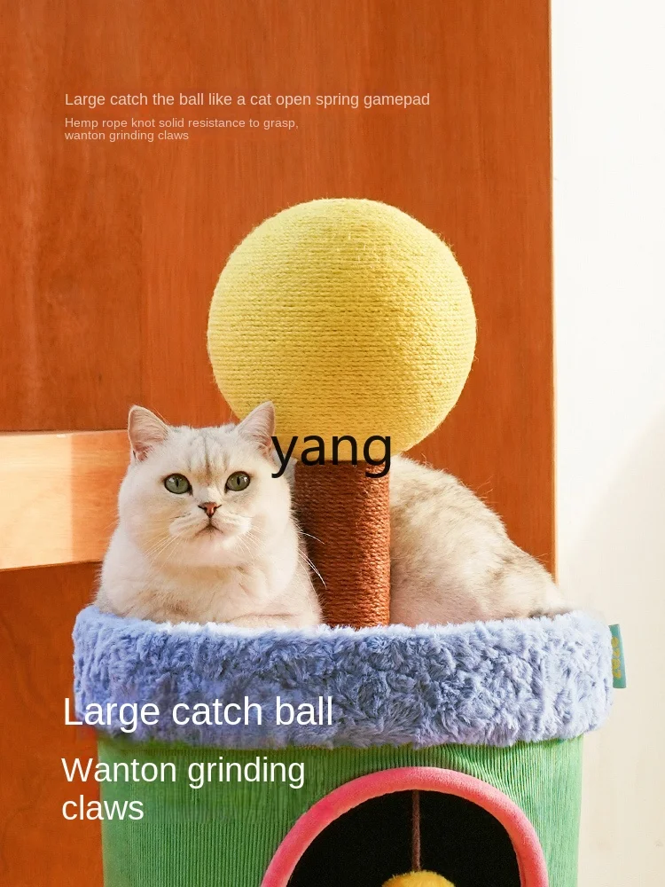 Yjq Colorful Scratching Ball Cat Nest Warm Closed Cat House Scratching Post Integrated Soft Breathable Pet Bed Villa