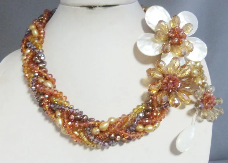 Crystal + pearls hand-woven flower necklace  20