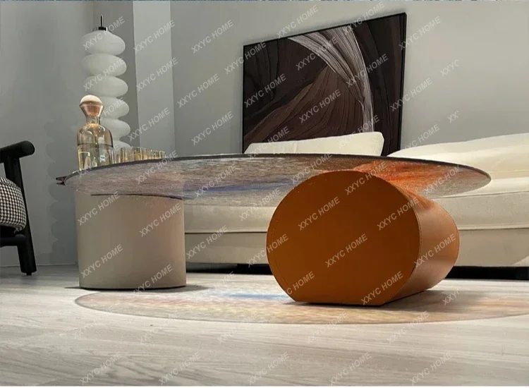 Minimalist round  Marble Water Ripple Glass Plastic Tea Table